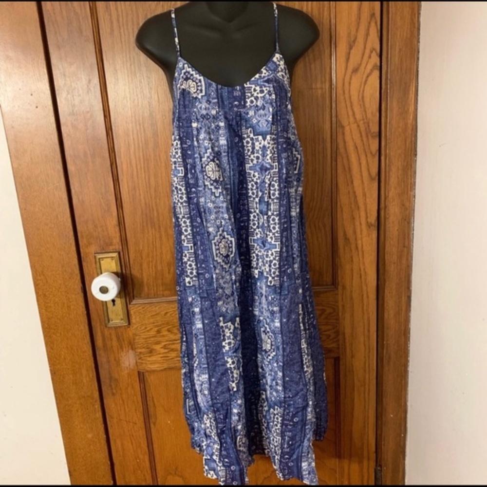 Lucky Brand Blue Paisley Print Midi Dress